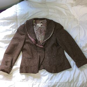 Coldwater Creek Brown Tweed Blazer with Paisley Lining